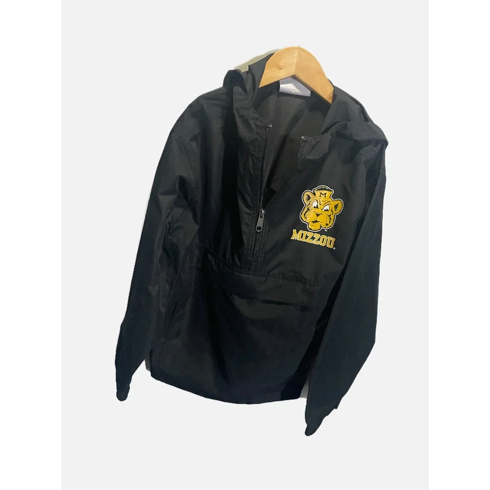 Champion Windbreaker Kids YM 7-8 Black Mizzou Tigers Half Zip Hooded Pullover
